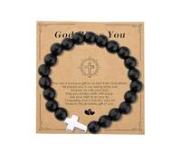 YangQian God Bless You Gifts for Women Men Faith Cross Bracelet Communion Confirmation Christening Baptism Gift for Godson Goddaughter, S, Zinc, no gemstone