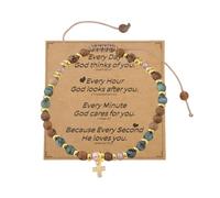 YangQian Inspirational Christian Gifts for Women Cross Bracelet for Women Religious Gifts for Her Birthday Gift for Female Family Friends Catholic Natural Stone Bracelet Adjustable