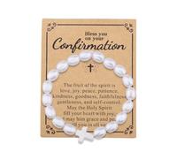 YangQian Pearl Cross Bead Bracelet for Women Christian First Communion Confirmation Gifts for Women Mom Granddaughter Daughter, S, Faux Pearl, no gemstone