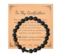 YangQian Religious Christian Gifts for Men Teen Boys Catholic Rosary Beaded Cross Bracelet for Dad Son Birthday Christmas Gift Ideas, M, Stone, obsidian