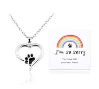 YangQian Sympathy Gift for Pet Owner Pet Memory Gifts for Dogs Cats Bereavement Gifts Paw Print Necklace Grieving Cat Dog Loss Gift, Zinc, No Gemstone