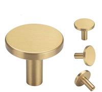 YANGQIHOME Pack of 4, Brushed Brass Decorative Wall Hooks, 32mm x 30mm, for Bathroom,Lavatory,Clothing Store, Hotel, Cafe,Hat,Towel Coat Hook Hangers Wall Mounted (Round)