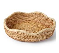 YANGQIHOME Rattan Bread Basket, Round Fruit Baskets, Wicker Storage Bowls, Natural Woven Serving Basket Bowls, Decorative Baskets for Kitchen Counter Organizing (Natural S)