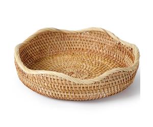 YANGQIHOME Rattan Bread Basket, Round Fruit Baskets, Wicker Storage Bowls, Natural Woven Serving Basket Bowls, Decorative Baskets for Kitchen Counter Organizing (Natural S)