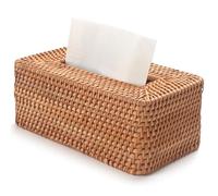 YANGQIHOME Rectangular Rattan Tissue Box Cover, Hand Woven Wicker Tissue Holder, Tissue Box Square for Living Room, Dining Table, Bedroom, 26 x 10.5 x 15.5 cm, Natural