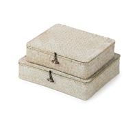 YANGQIHOME Set of 2 Seagrass Baskets with Lids, Rectangular Woven Storage Baskets, Natural Wicker Basket Boxes for Coffee Table, Shelf, Bathroom Counter & Closet Decor (Whitewashed, Set of 2)
