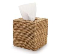 YANGQIHOME Square Rattan Tissue Box Cover, Hand Woven Wicker Tissue Holder, 14.5 x 14.5 x 14.5 cm, Natural