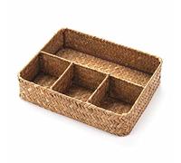 YANGQIHOME Tea Bag/Sugar Packet Holder, Coffee Station Condiment Organizer, Seagrass Storage Basket, Wicker Rattan Divided Basket Organizer for Drawer/Shelf/Countertop