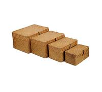 YANGQIHOME Wicker Storage Baskets with Lids, Set of 4 Seagrass Baskets, Rattan Woven Rectangular Basket Bins for Shelf Organization
