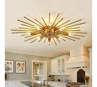 YangRy Semi Flush Mount 8 Light Ceiling Light Modern Metal Ceiling Lighting Gold Light Fixture for Farmhouse Kitchen Dining Room Bedroom Hallway Living Room