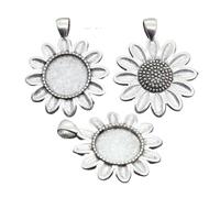 Yangshe Antique Bronze Silver Sunflower Cabochon Base Cameo Setting Charms Pendants 18mm 50pcs