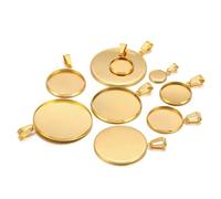 Yangshe Bezel Pendant Trays 100pcs Fit 10 12 16 20 30mm Stainless Steel BlankCabochon Cameo Base Tray Bezels Pendant Charms(Gold 20mm)