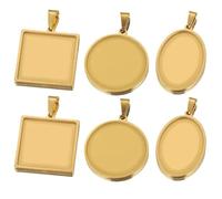 Yangshe Bezel Pendant Trays 20pcs Stainless Steel PVD GOLD Oval Round Square Pendant Tray Blank Charms for Jewelry Making Supplies(G square-25)