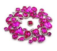 Yangshe Jewels for Crafts 200pcs/Bag Mixed Shape Sew on Glass Rhinestone Silver Claw and Crystal Buckle DIY Wedding Decoration Clothes/Shoe/Dress for Party Craft Decoration(Rose red)