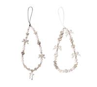 YANGSHINE 2 PCS Fake Pearl Phone Hanging Rope Chain Y2K Butterfly Bow Cellphone Charm Strap Cute Beaded Phone Wrist Strap Stylish Cellphone Key Accessory Present for Women Girls Bestie