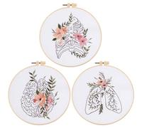 YANGSHINE 3 Sets Human Anatomy Embroidery Kit for Beginners,Heart,Lungs,Bones, Anatomy Floral Art Print Cross Stitch Kits,Including Hoops, Fabric,Threads,Needles,Instructions and Tool Kit