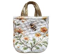 YANGSHINE Quilted Tote Bag for Women Handmade Crochet Embroidered Tote Bag Vintage Floral Shoulder Purse