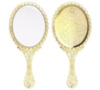 YANGSHINE Vintage Oval Handheld Mirror, Gold, 19 x 8.8 cm, Perfect for Makeup, Travel, Gifts
