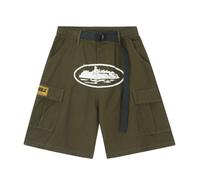 YANGSMEN Trendy Shorts for Men with Multiple Pockets and Side Buttons, Retro Loose Straight Leg Drawstring Outdoor Casual Shorts (Color-4,L)