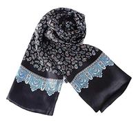 YangtzeStore Long Charmeuse Satin Silk Scarf for Men, Black Paisley, 63"x10"