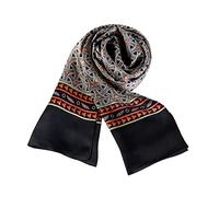 YangtzeStore Long Charmeuse Satin Silk Scarf for Men, Black With Check Pattern, 63"x10"