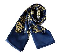 YangtzeStore Long Charmeuse Satin Silk Scarf for Men, Blue With Dragon Print, 63"x10"