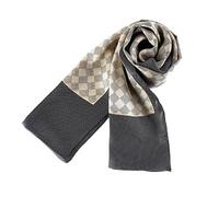 YangtzeStore Long Charmeuse Satin Silk Scarf for Men, Gray With Check Pattern, 63"x10"