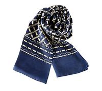 YangtzeStore Long Charmeuse Satin Silk Scarf for Men, Navy With Check Pattern, 63"x10"