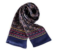 YangtzeStore Long Charmeuse Satin Silk Scarf for Men, Navy With Paisley Pattern, 63"x10"
