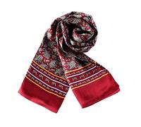 YangtzeStore Long Charmeuse Satin Silk Scarf for Men, Red With Paisley Pattern, 63"x10"
