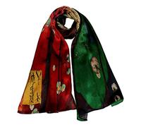 YangtzeStore Long Charmeuse Silk Scarf Classic Art Print, Red and Green, 63" x 17"