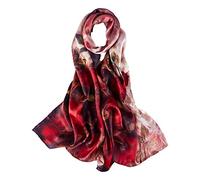 YangtzeStore Long Charmeuse Silk Scarf With Floral Print, Red Roses, 67" x 20"