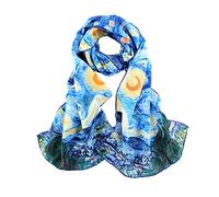 YangtzeStore Long Crepe Silk Scarf Classic Art Print, Starry Night, 61" x 17" (155cm x 43cm)