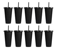 YANGUN 10 Pcs Reusable Plastic Cups, 24 oz Plastic Tumblers with Lid and Straw, Cold Cups, Reusable Plastic Tumblers for Adults and Kids Party and Beach, Pool Gatherings (Black)
