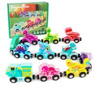 YANGUN 11PCS Wooden Dinosaur Train Set, Magnetic Number Train, Montessori Toys Magnetic WoodenTrain Set, Wooden Magnetic Train Toys for 1-3 Year Olds, Safe Non-Toxic Toddler