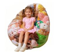 YANGUN 150L Clear Stuffed Animal Bean Bag Chair Cover for Kids, Soft Toy Storage, Waterproof toys storage with Zippers, 75×75×60cm(Cover Only, No Filler Included)