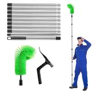 YANGUN 2-in-1 Gutter Cleaning Tools, 12.8Ft Telescopic Gutter Cleaner with 10 Extendable Poles, Adjustable Gutter Cleaning Brush for Cleaning Leaves Debris Window Gutter