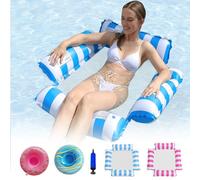 YANGUN 2 Pack Inflatable Pool Floats, 4-in-1 Water Hammock, Pool Inflatables for Adults with Cup Holders and Manual Air Pump, Swimming Pool Floats Hammock for Lazy River Beach Kids Adults