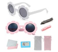 YANGUN 2 PCS Baby Sunglasses with Strap, Cute Flower PolarizedSunglasses, Toddler Sunglasses 0-24 Months for Newborn Infant Girls Boys, Outdoor Sunshade UV400 Protection, Pink & White