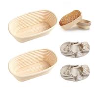 YANGUN 2PCS Banneton Bread Proofing Baskets, 25cm Oval Banneton, Natural Rattan Sourdough With Linen Liner, Natural Rattan Sourdough Proving Basket for Artisan Bread Making NaturalRattan