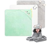 YANGUN 3 Pcs Baby Hooded Towel, 80X80CM Baby Bath Towels, Baby Towel With Hood, Baby Bath Towel Set with Three Patterns for Newborn Boys and Girls(Dinosaur, Bear, Elephant)