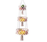 YANGUN 3-Tier Hanging Fruit Basket, Boho Wall Storage Basket, Macrame Fruit Basket, Boho Wall Fruit Holder for Vegetable Kitchen Countertop(110cm,Beige)