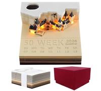 YANGUN 3D Memo Pad, Time Piece Calendar with Led Lights, 3D Magic Castle WeeklyCalendar Notepad, 2026 Desk Calendar Memo Pad, DIY Paper Carving Art Craft for Christmas Housewarming Desktop Decoration