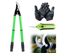 YANGUN 3PCS Bypass Loppers, Tree Loppers with Non-Slip Gloves, SK5 Sharp Blade with Non-Stick Coating, Cutting Diameter: 3 cm, Heavy Duty Professional Hedge Clippers for Pruning Fresh Branches-Green
