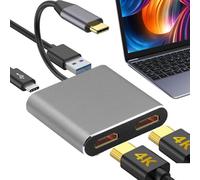 YANGUN 4 in 1 USB C to Dual HDMI Adapter, USB Type C to Dual Monitors Multiport Adapter, 4K@60Hz and Dual 4K@30Hz, USB Type C to Dual Monitors for MacBook Pro/Air, iPad, Surface, Dell and more