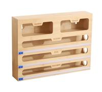 YANGUN 5 in 1 Foil Dispenser with Cutter, Bamboo Wooden Foil Dispenser, Bamboo Foil Dispenser, Aluminum Foil and Wax Paper Dispenser for Kitchen Drawer, Compatible with 15" or Lower Roll