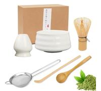 YANGUN 6Pcs Matcha Whisk Set, Matcha Tea Set with Bamboo Whisk, Ceramic Bowl, Scoop & Holder, Complete Matcha Making Kit, Reusable Matcha MakingKit for Traditional Japanese Tea Ceremony(White)