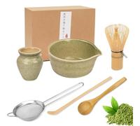 YANGUN 6Pcs Matcha Whisk Set, Matcha Tea Set with Bamboo Whisk, Ceramic Bowl, Scoop & Holder, Complete Matcha Making Kit, Reusable Matcha MakingKit for Traditional Japanese Tea Ceremony(Green)