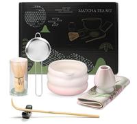 YANGUN 7Pcs Matcha Whisk Set, Matcha Tea Set with Bamboo Whisk, Ceramic Bowl, Scoop & Holder, Complete Matcha Making Kit, Reusable Matcha Making Kit for Traditional Japanese Tea Ceremony