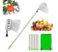 YANGUN Apple Picker with Telescopic Handle, Fruit Picker Tool with Stainless Steel Connecting Pole and Fabric Bag, Fruit Harvester Berry Picker, Fruit Grabber for Cherry Lemon Orange Pear (2.4 Meter)